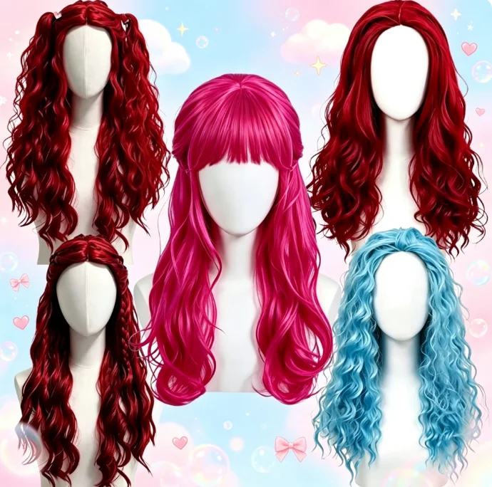2026 Red Blue Long Curly Synth - Women'S Red Accessories review and price
